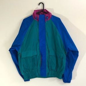 Vintage Players Van Heusen Size Large Color Block Jacket Lined Drawstring Retro